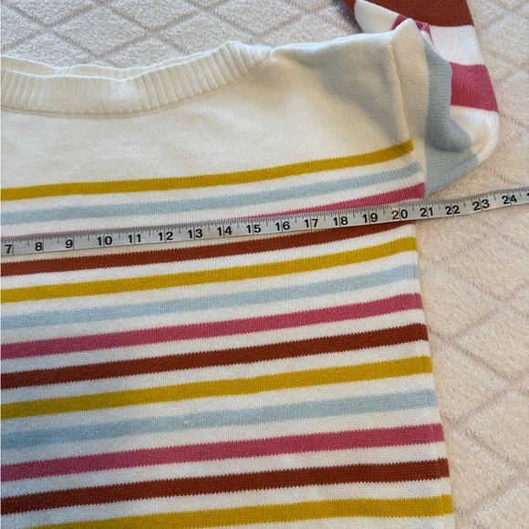 Gap Boat Neck Sweater Striped Long Sleeve Cream Cotton Casual Trendy Knit Medium - Picture 2 of 6